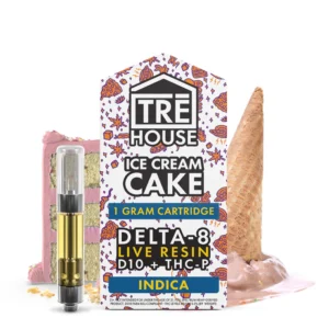 Live Resin Delta 8 Cartridge + D10 + THC-P - Ice Cream Cake - Indica 1g