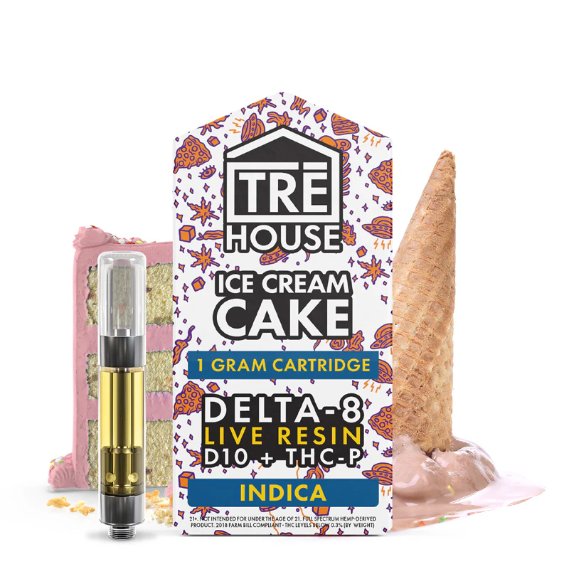 Live Resin Delta 8 Cartridge + D10 + THC-P - Ice Cream Cake - Indica 1g